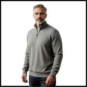 Men’s Reversible Quarter-Zip Sweater. Blue, Gray—->Gray, Blue. XL